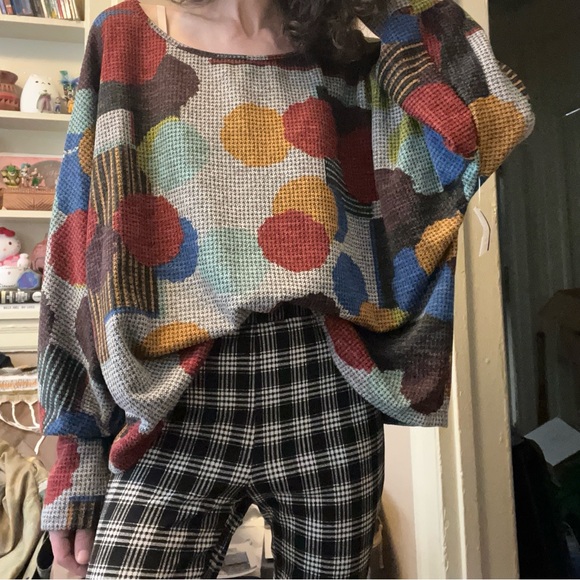 🏷️ talk of the walk • gray multicolor circle dot abstract knit pullover sweater - Picture 14 of 14